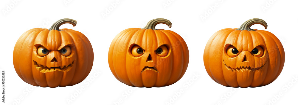 A set of creepy pumpkin on white isolated background. The main symbol of Halloween holiday. Orange pumpkin with facial expression. Design for the holiday Halloween.Digital illustration A set of creepy pumpkin on white isolated background. The main symbol of Halloween holiday. Orange pumpkin with facial expression. Design for the holiday Halloween.Digital illustration