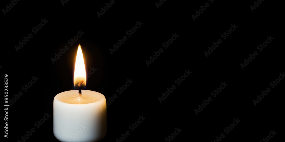 A solitary candle flickering softly in the darkness, casting a warm glow that illuminates a moment of calm reflection and tranquility in an intimate setting. Halloween background, copy space. A solitary candle flickering softly in the darkness, casting a warm glow that illuminates a moment of calm reflection and tranquility in an intimate setting. Halloween background, copy space.