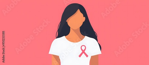 portrait of awomen wearing pink ribbon in her chest for breast cancer awareness photo