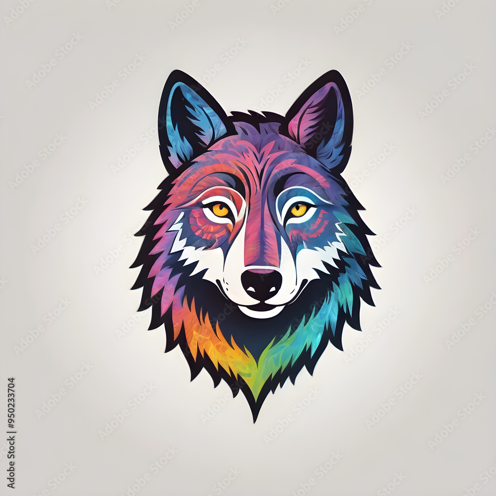 Digital Art of a Detailed Wolf with Multicolor Brush Stroke Effect Digital Art of a Detailed Wolf with Multicolor Brush Stroke Effect