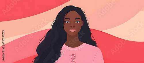 portrait of awomen wearing pink ribbon in her chest for breast cancer awareness photo