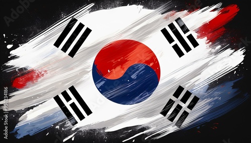 South Korea flag in abstract brush stroke style