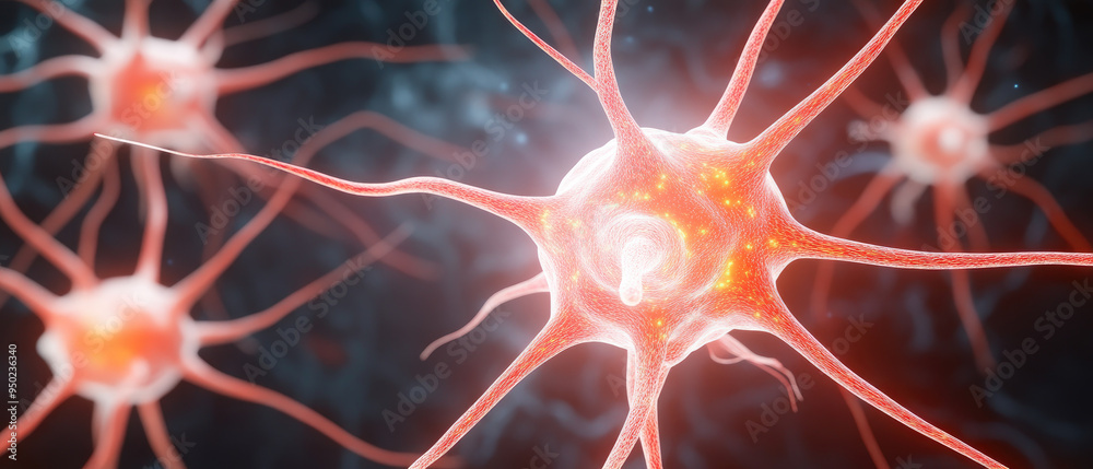 Neurons in Action, vibrant illustration of interconnected neurons transmitting signals in a neural network representing the complexity of the human brains communication system Neurons in Action, vibrant illustration of interconnected neurons transmitting signals in a neural network representing the complexity of the human brains communication system