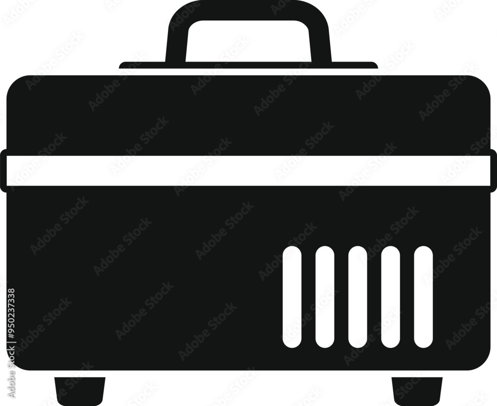 Obraz premium Black portable travel fridge for camping keeping food cold isolated on white background in simple style