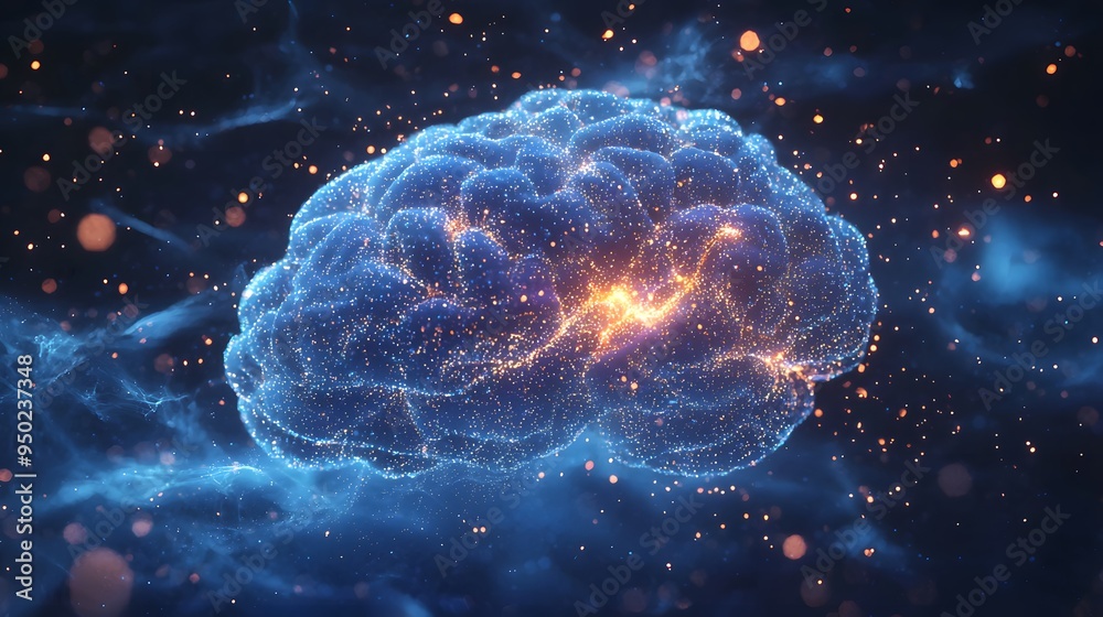 A glowing blue brain against a cosmic backdrop, symbolizing intelligence and creativity. A glowing blue brain against a cosmic backdrop, symbolizing intelligence and creativity.