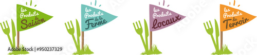 Logo fourchette drapeau : je mange bio, acheter local, produit du terroir, fait maison, de saison