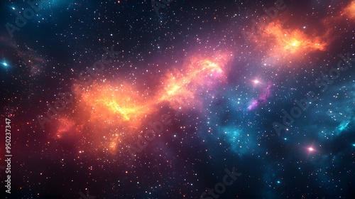 Colorful cosmic clouds illuminated in a vibrant star-filled galaxy.