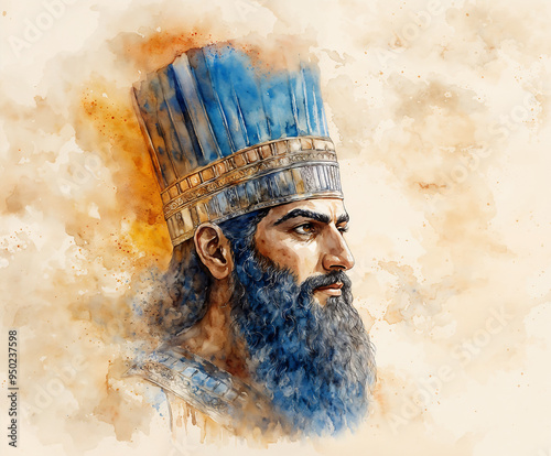 Darius the Great. The Majestic Monarch of the Persian Empire. Watercolor Style Illustration.