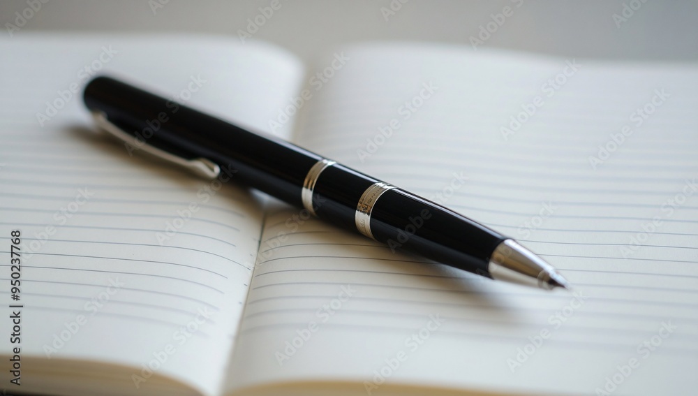 Elegant Black Pen on a Blank Lined Notebook Elegant Black Pen on a Blank Lined Notebook