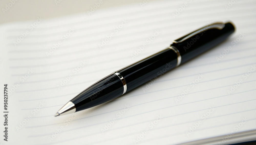 Elegant Black Pen on a Blank Lined Notebook Elegant Black Pen on a Blank Lined Notebook