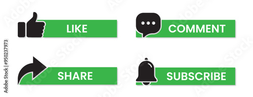 set of likes, comments, share, subscribe, button