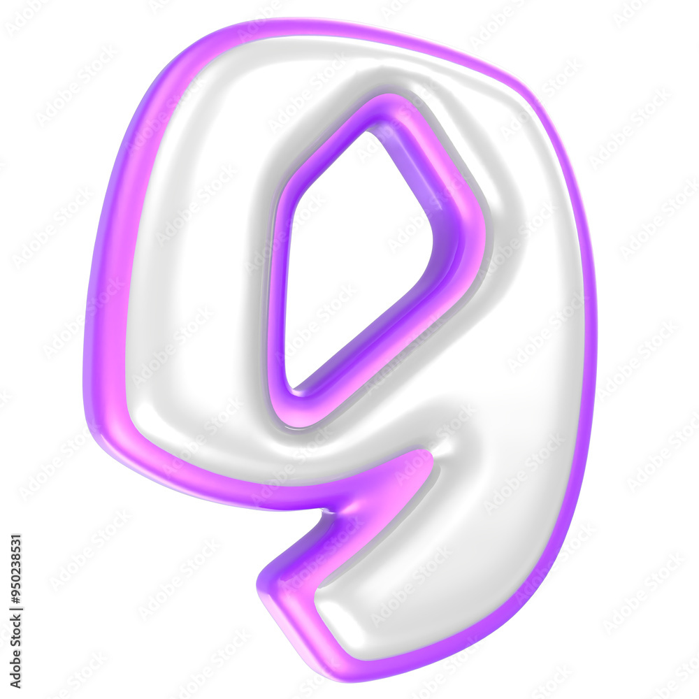 9 Number Purple And White 3D Rendering 9 Number Purple And White 3D Rendering