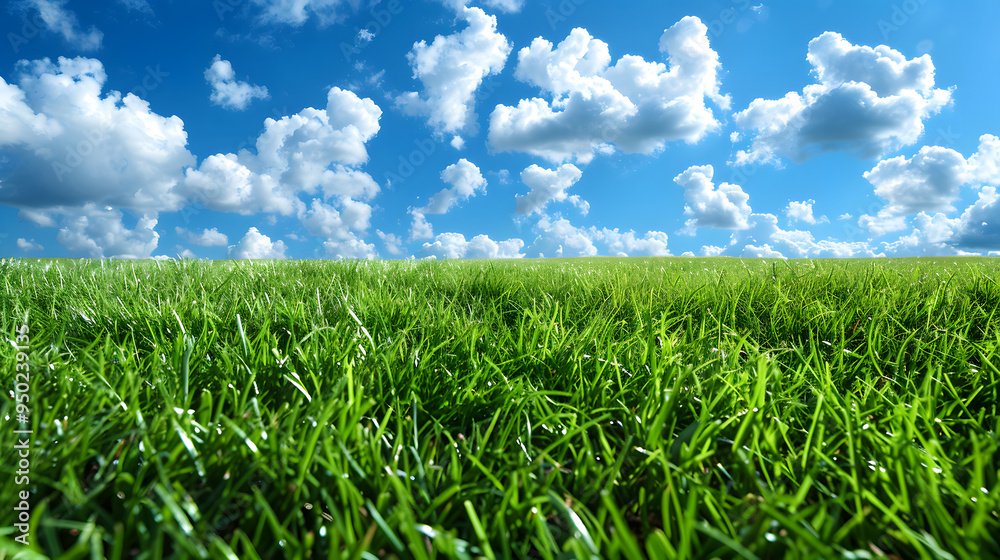 Fresh grass and beautiful meadow in nature against cloudy blue sky with clouds Fresh grass and beautiful meadow in nature against cloudy blue sky with clouds