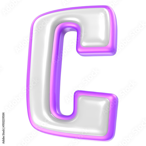 Font C Purple And White 3D Rendering