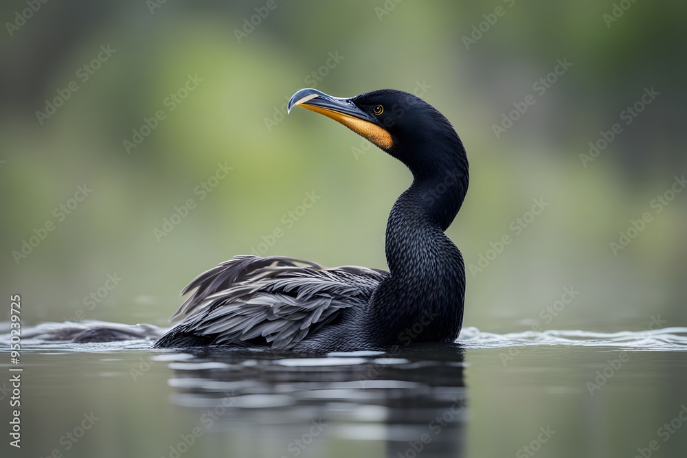 Cormorant bird blurry nature background, Ai Generated Cormorant bird blurry nature background, Ai Generated
