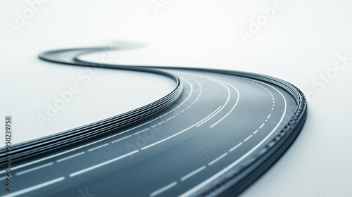 3D rendering of infinity symbol road in adventure route concept, Road white background. Never ending loop road