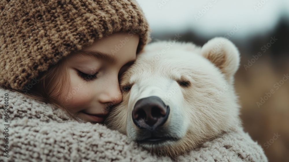 A bear snuggling into a person's chest, both covered in cozy, textured sweaters. This heartwarming scene captures the affection and bond between human and wildlife. A bear snuggling into a person's chest, both covered in cozy, textured sweaters. This heartwarming scene captures the affection and bond between human and wildlife.
