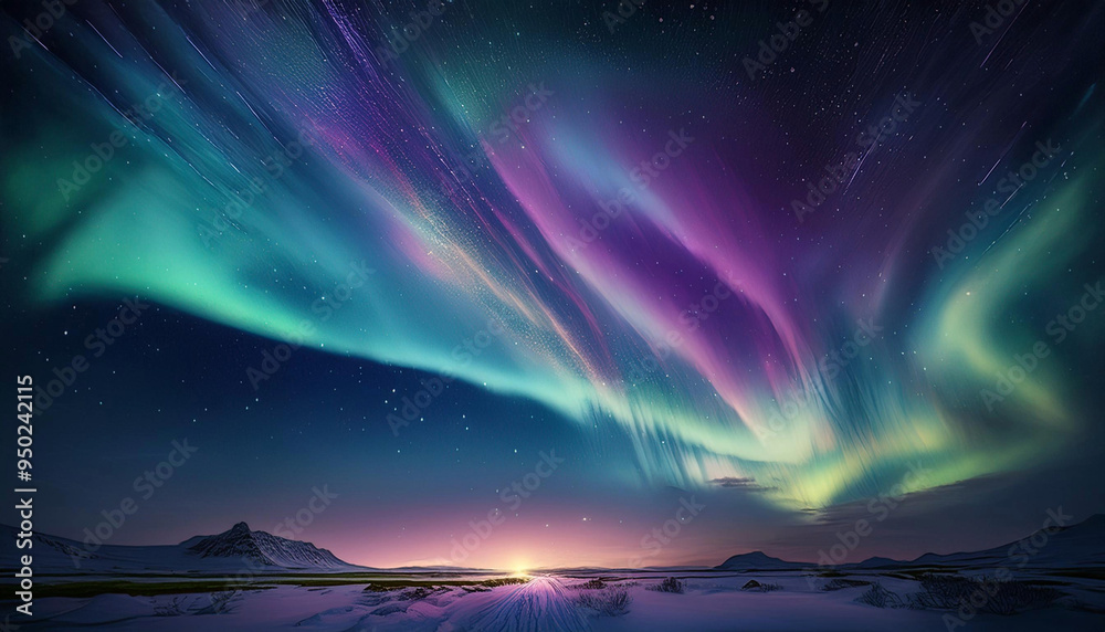 Obraz premium landscape photo of the night sky with beautiful aurora in the clear sky