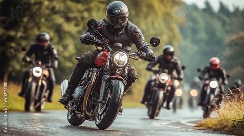 Motorcycle Rider Group Ride on Country Road