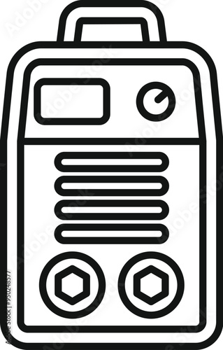 Portable welding machine showing control panel with display and buttons, line icon design