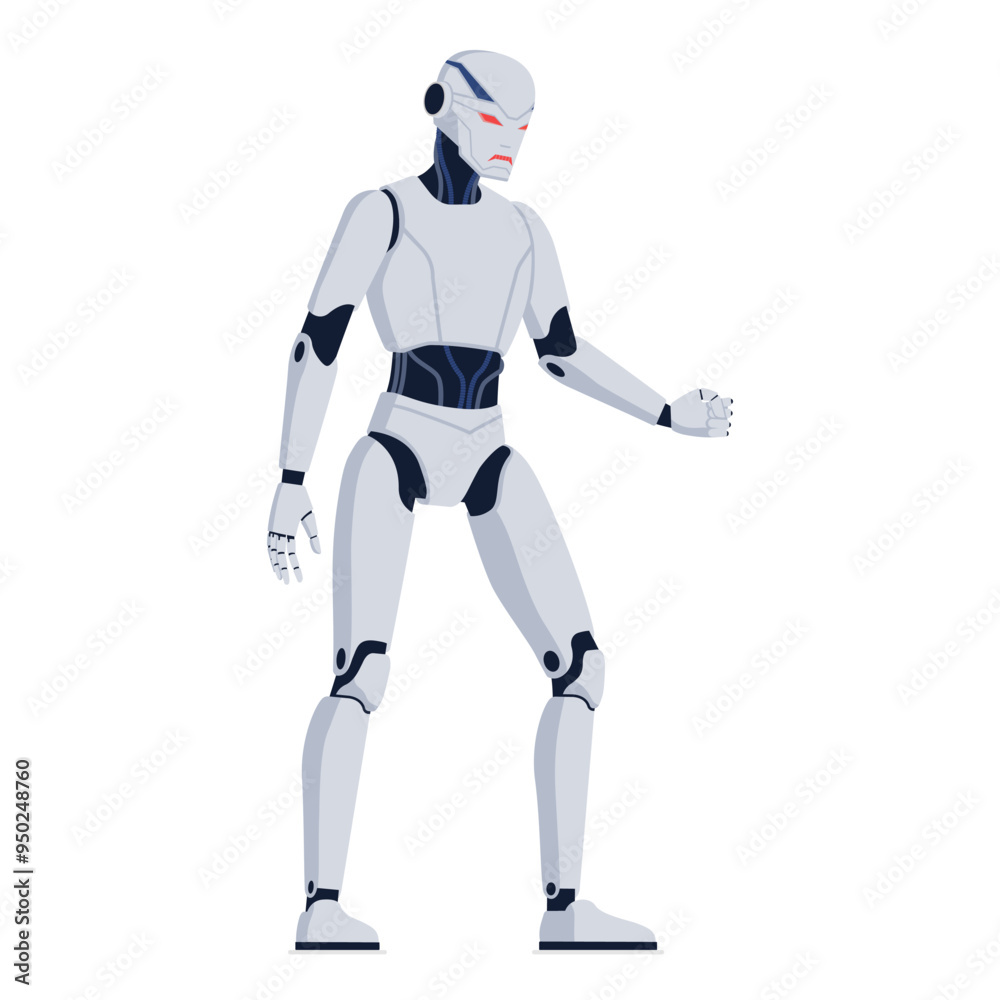 Angry threatening AI robot showing a fist Angry threatening AI robot showing a fist