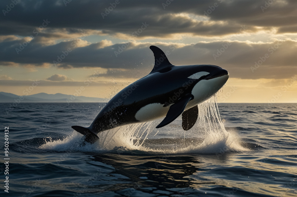Fototapeta premium an orca breaches the water’s surface