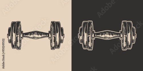 Vintage retro engraving woodcut style sketch draw paint of gym sport weight dumbbell powerlifting exercise equipment