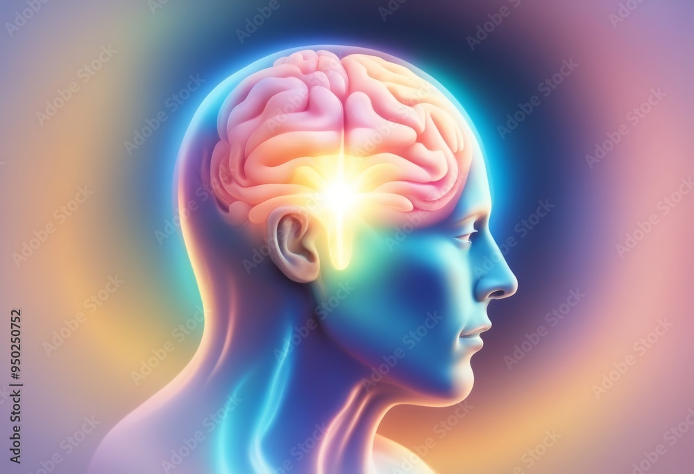A close-up view of a human brain, brightly highlighted in the center, showcasing its intricate structure and details. A close-up view of a human brain, brightly highlighted in the center, showcasing its intricate structure and details.