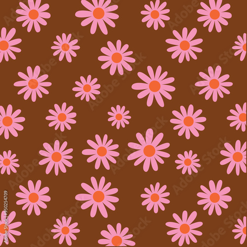 70's Retro Seamless Pattern, 60s and 70s Aesthetic Style, vector pattern