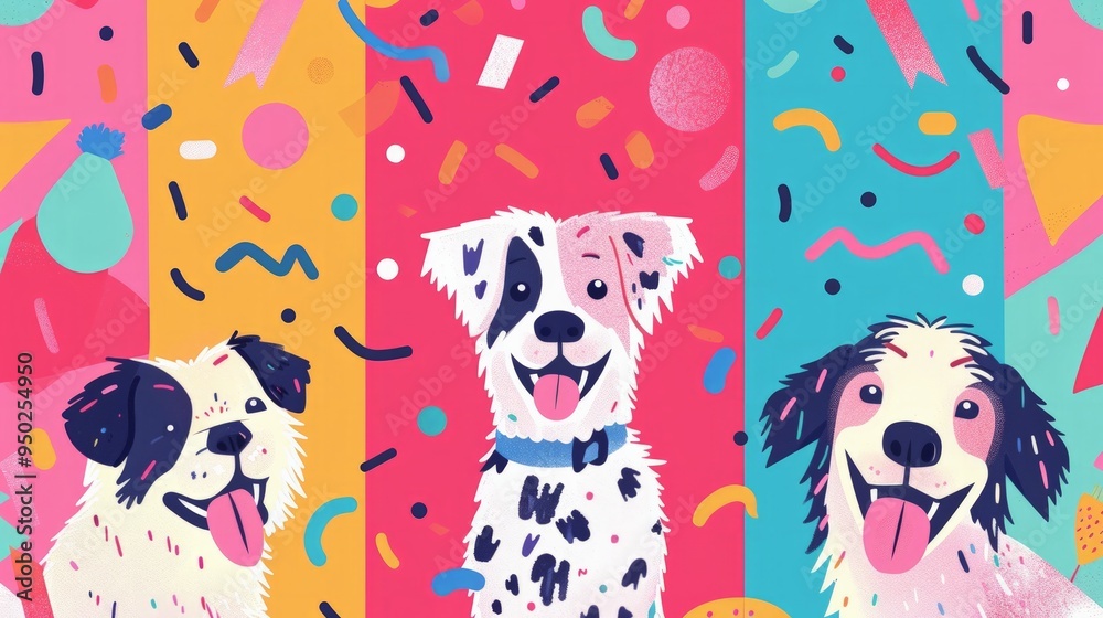 Naklejka premium Joyful and vibrant pet-themed backdrop with adorable pets
