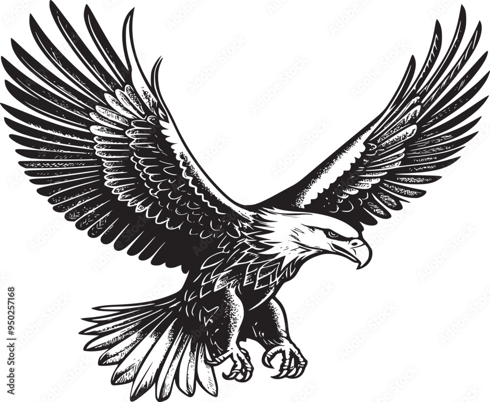 Obraz premium Soaring Eagle: A Powerful Vintage-Style Vector Illustration