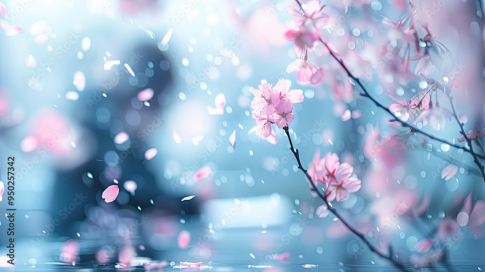Pink Cherry Blossom Tree Branches with Falling Petals Spring Nature Background - Dreamy Soft Focus and Bokeh Lights with Copy Space Banner Pink Cherry Blossom Tree Branches with Falling Petals Spring Nature Background - Dreamy Soft Focus and Bokeh Lights with Copy Space Banner