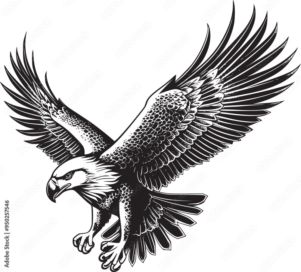 Fototapeta premium Soaring Eagle: A Powerful Vintage-Style Vector Illustration