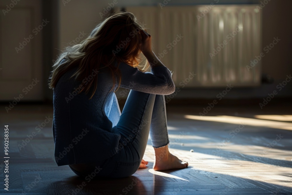 Distressed Woman Sitting on the Floor, Victim of Gender-Based Violence ...