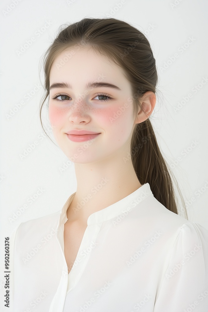 Portrait of a Young Woman with Freckles Smiling Portrait of a Young Woman with Freckles Smiling