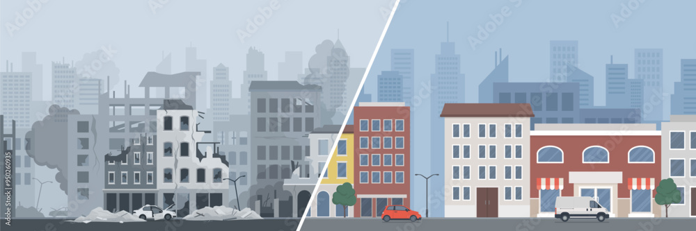 Φωτογραφία City before and after reconstruction