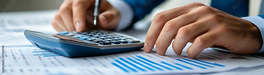 Closeup of a Hand Using a Calculator on Financial Documents - Photo Closeup of a Hand Using a Calculator on Financial Documents - Photo