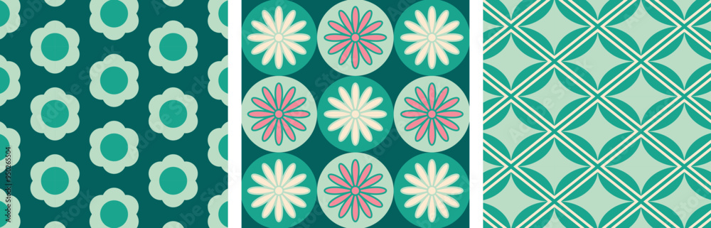 Christmas Retro Patterns Bundle Set in Green, Turquoise Pink, Red and Beige, xmas vector pattern design, 60s and 70s retro aesthetic style Christmas Retro Patterns Bundle Set in Green, Turquoise Pink, Red and Beige, xmas vector pattern design, 60s and 70s retro aesthetic style