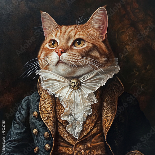 Fun cat painting portrait dressed in vintage clothing.