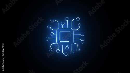 Abstract technology icon animation with neon sing blue  colour icon on background. photo