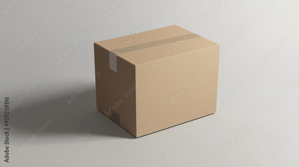 Fototapeta premium Cardboard box mockup casting a shadow on white background