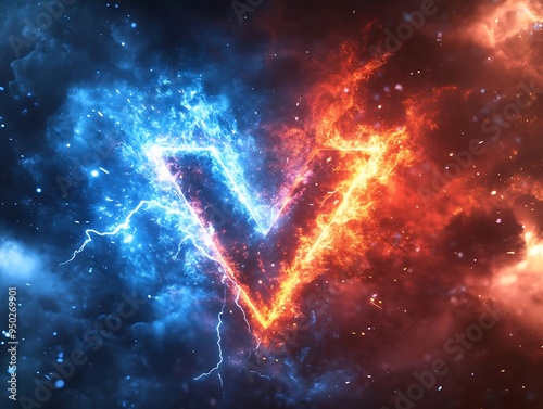 Abstract Background of Fire and Lightning in a V Shape photo