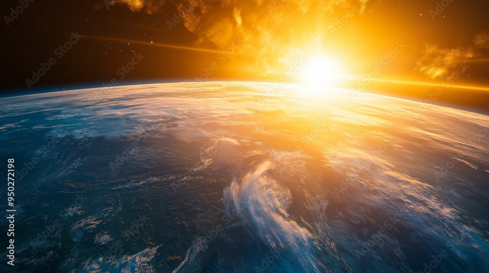 A breathtaking view of the sunrise illuminating the Earth's surface from space. A breathtaking view of the sunrise illuminating the Earth's surface from space.
