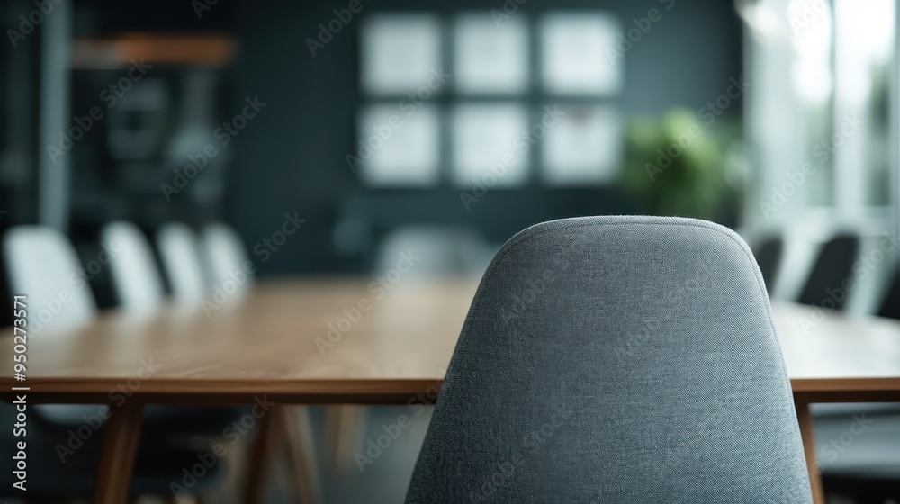 A spacious and elegantly designed conference room featuring modern gray chairs surrounding a large wooden table, set in a well-lit and professional environment. A spacious and elegantly designed conference room featuring modern gray chairs surrounding a large wooden table, set in a well-lit and professional environment.