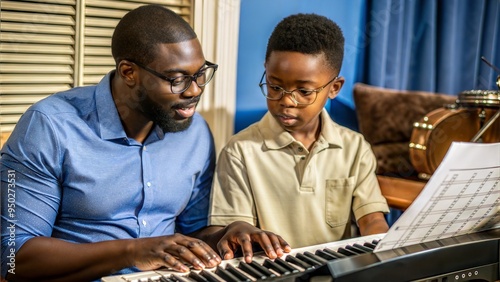 african american boy wearing eyeglasses sitting