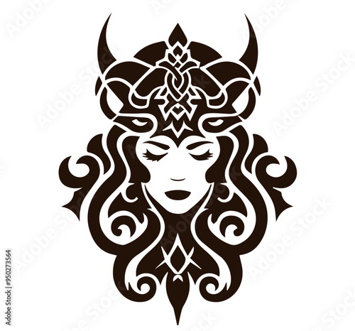 ornamental viking woman face logo