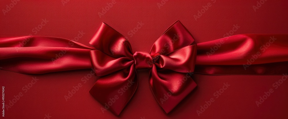 Red Satin Bow on Red Background Red Satin Bow on Red Background