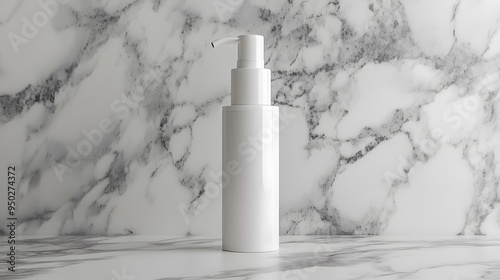 White Pump Bottle Mockup on Marble Background.