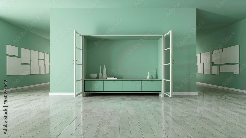 Obraz premium room with blue wall and window