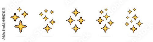 Shiny pixel art stars set. 8-bit sparkles. Sparkling stars pixel art. Glitter Stars, Pixelated Art